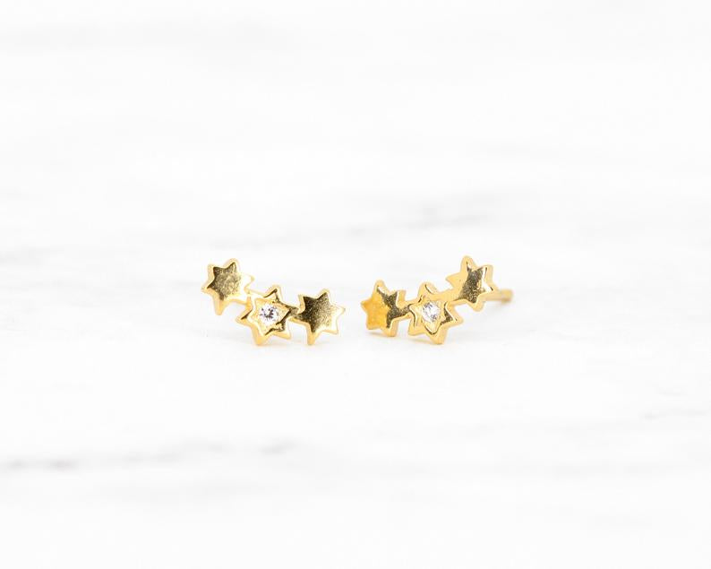 Tiny Star Climber Stud Earrings • CZ dainty earrings • star gold studs • small stud earrings • minimalist earrings • silver stud earrings