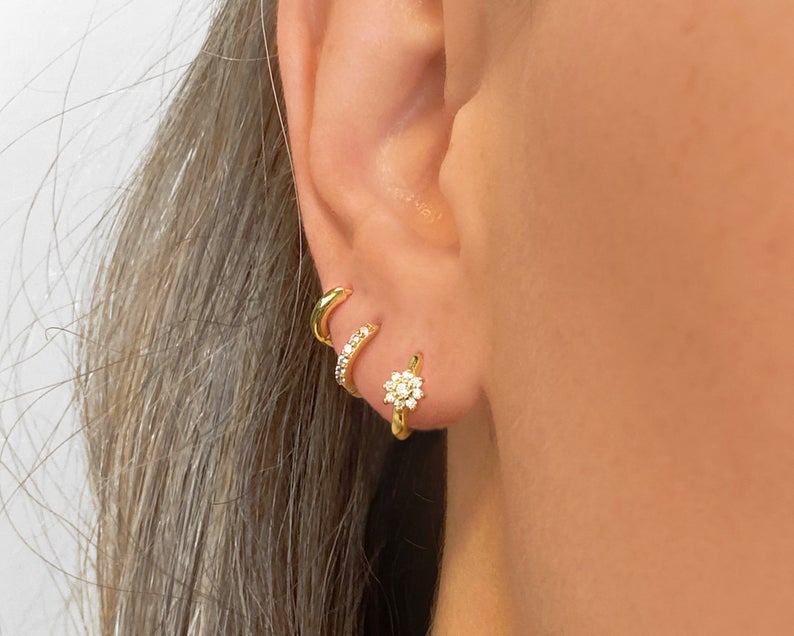 Flower Hoop Earrings • charm hoops • huggie earrings • hoop earrings • delicate earrings • minimalist hoops • minimal earrings