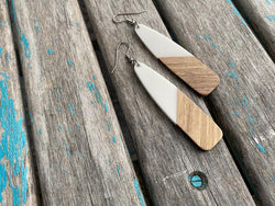 Long Wood and White/Cream Earrings -LARGE Earrings