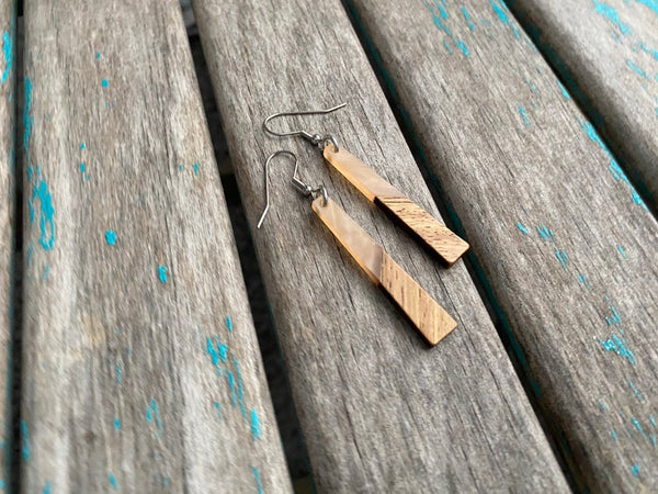 Long Wood and Peach Acrylic Earrings -Tapered-Style