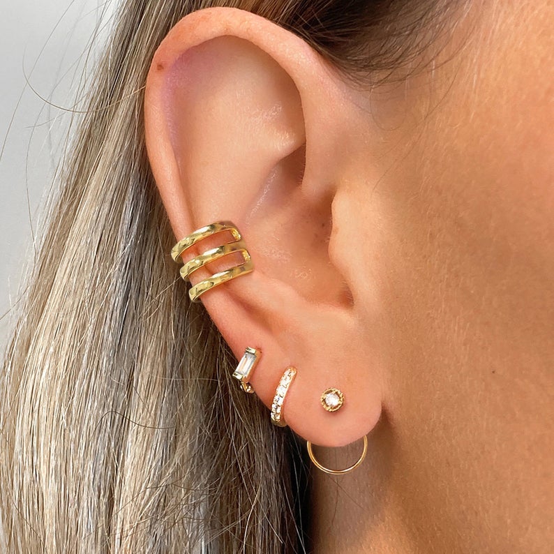 1x Gold Ear cuff, No piercing ear cuff, Fake piercing, Ear cuff, Helix no  piercing hoop, Star ear cuff, Love earring, ear cuff, AI-138