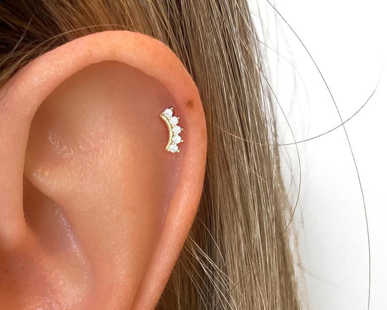Dainty Climber Stud Earrings • CZ dainty earrings • small helix gold stud earrings • minimalist silver climber stud earrings