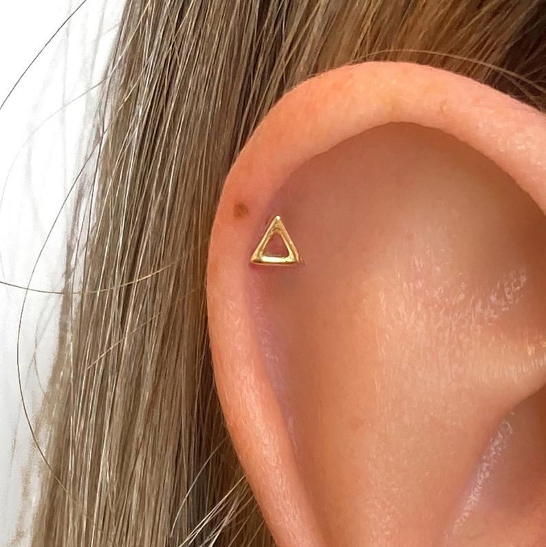 Tiny Triangle Cartilage Gold Stud Earrings • conch earrings • tiny studs • cartilage stud • helix stud • tragus stud earrings • screw back