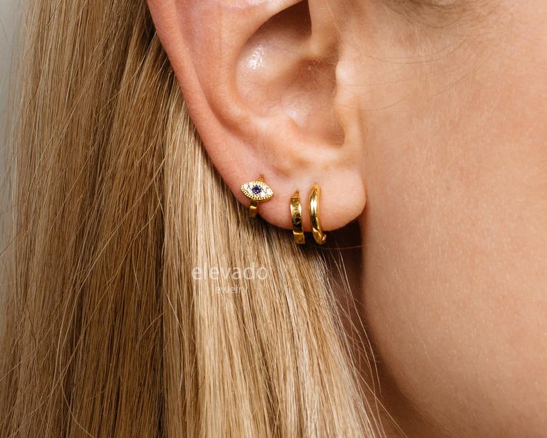Evil Eye Cartilage Hoop Earrings • eye tragus earrings • elevado jewelry • cartilage helix small hoop earring • minimalist earrings