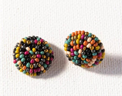 Muted Confetti Button Post Seed Bead Bohemian Earrings Tonybook