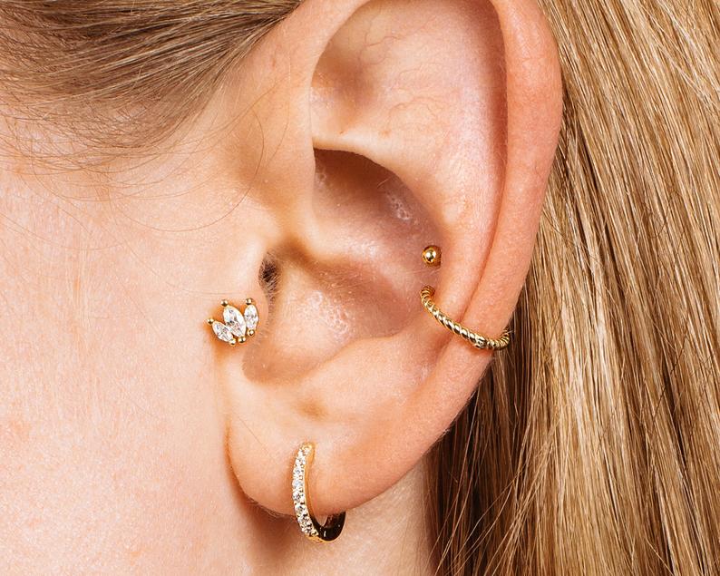 Delicate Marquise Cartilage Gold Stud Earring • conch earring • tiny stud • cartilage stud • helix stud • tragus stud earrings • screw back