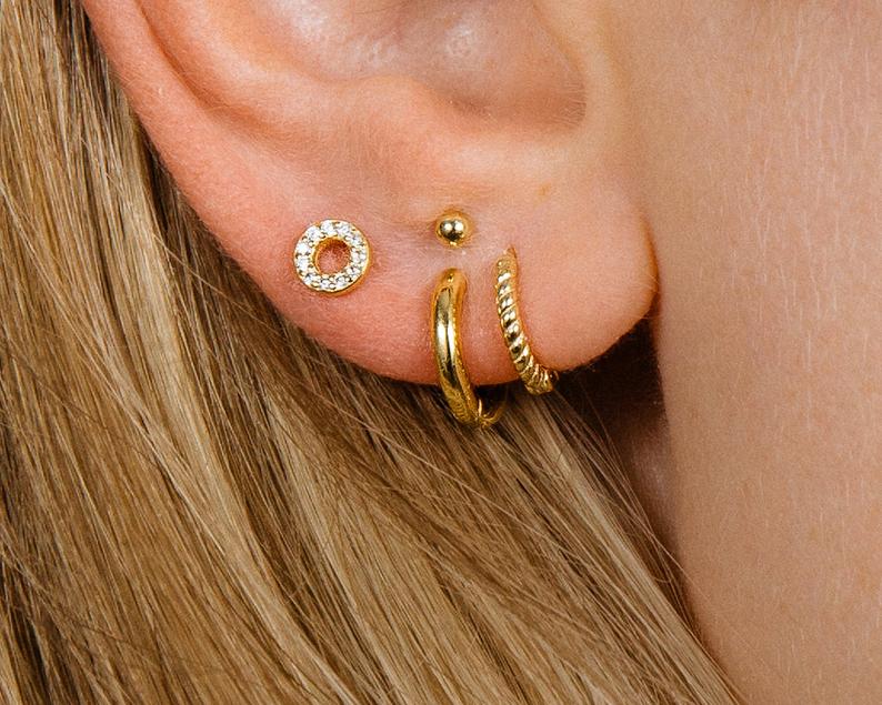 Circle Paved Cartilage Gold Stud Earrings • conch earrings • tiny studs • cartilage stud • helix stud • tragus stud earrings • screw back